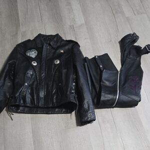 Black Leather Jacket with Patches